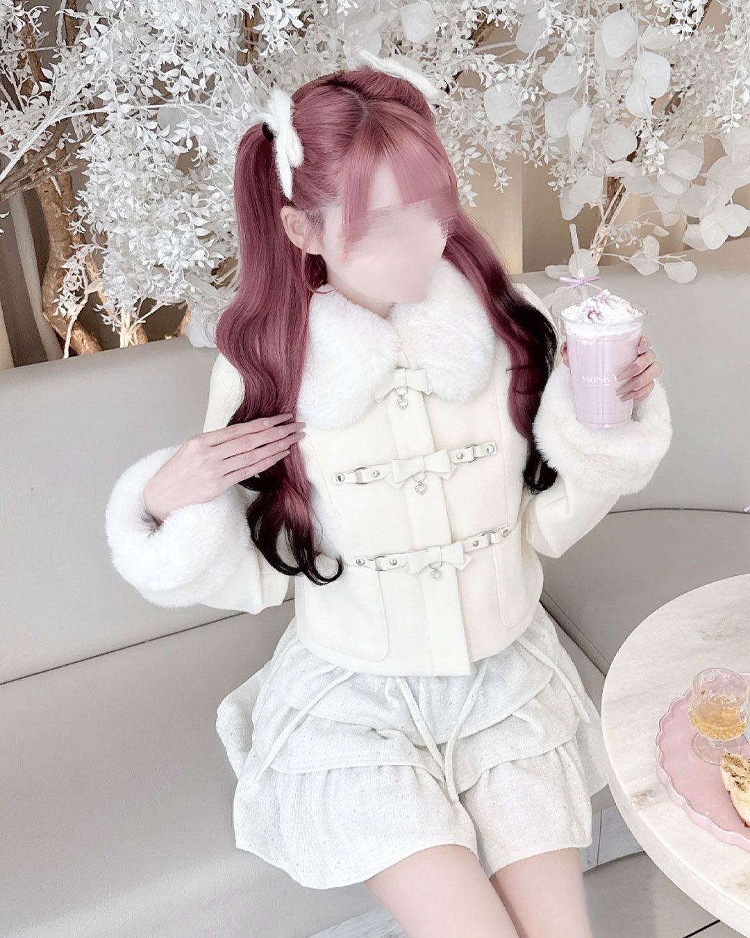 ショート コート ハニーミュウ honey mew ミシェルマカロン ベルトリボンショートコート ホワイト | ファッション通販＆メディア