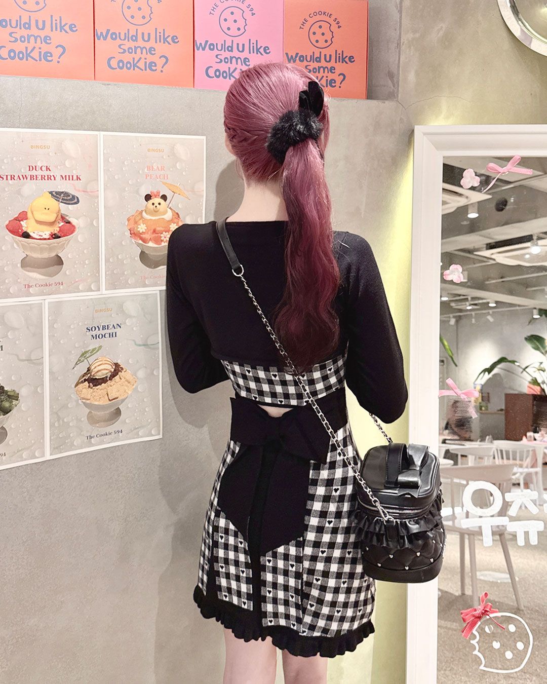 バックリボン×ギンガムハートアンサンブルワンピース ブラック