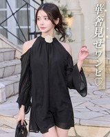 チョーカー付オープンショルダーワンピース ブラック