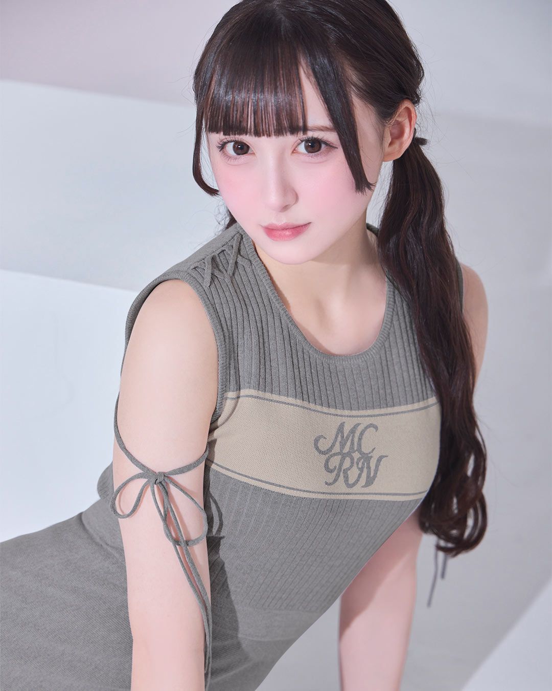 ロゴニットノースリーブワンピース ブラック | ファッション通販
