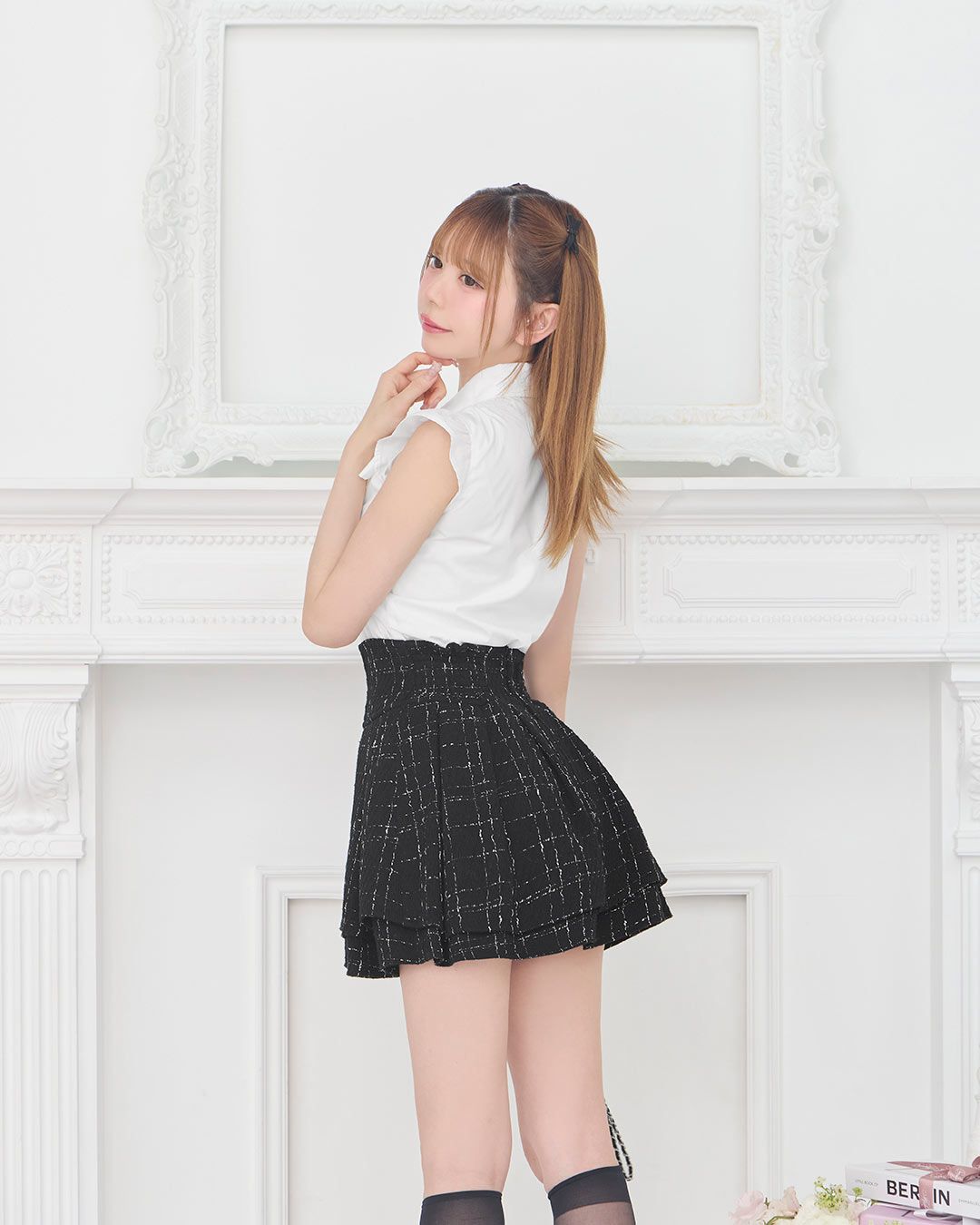 ミシェルマカロン ファンシーツイード美脚スカート 黒 Mサイズ 美脚になれる♡ツイードスカート（インナーパンツつき） ブラック