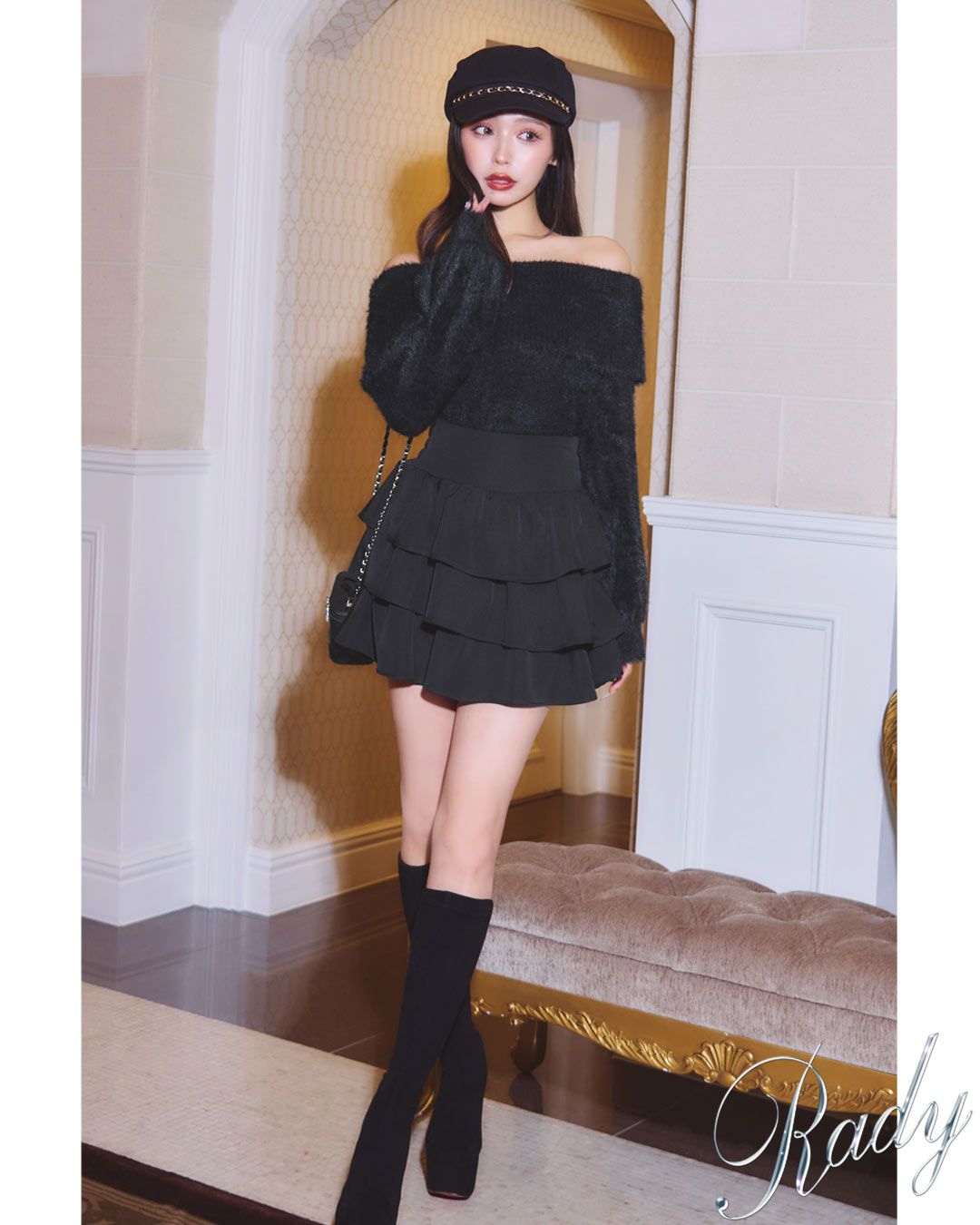 オフショルシャギーニットトップス ブラック | ファッション通販