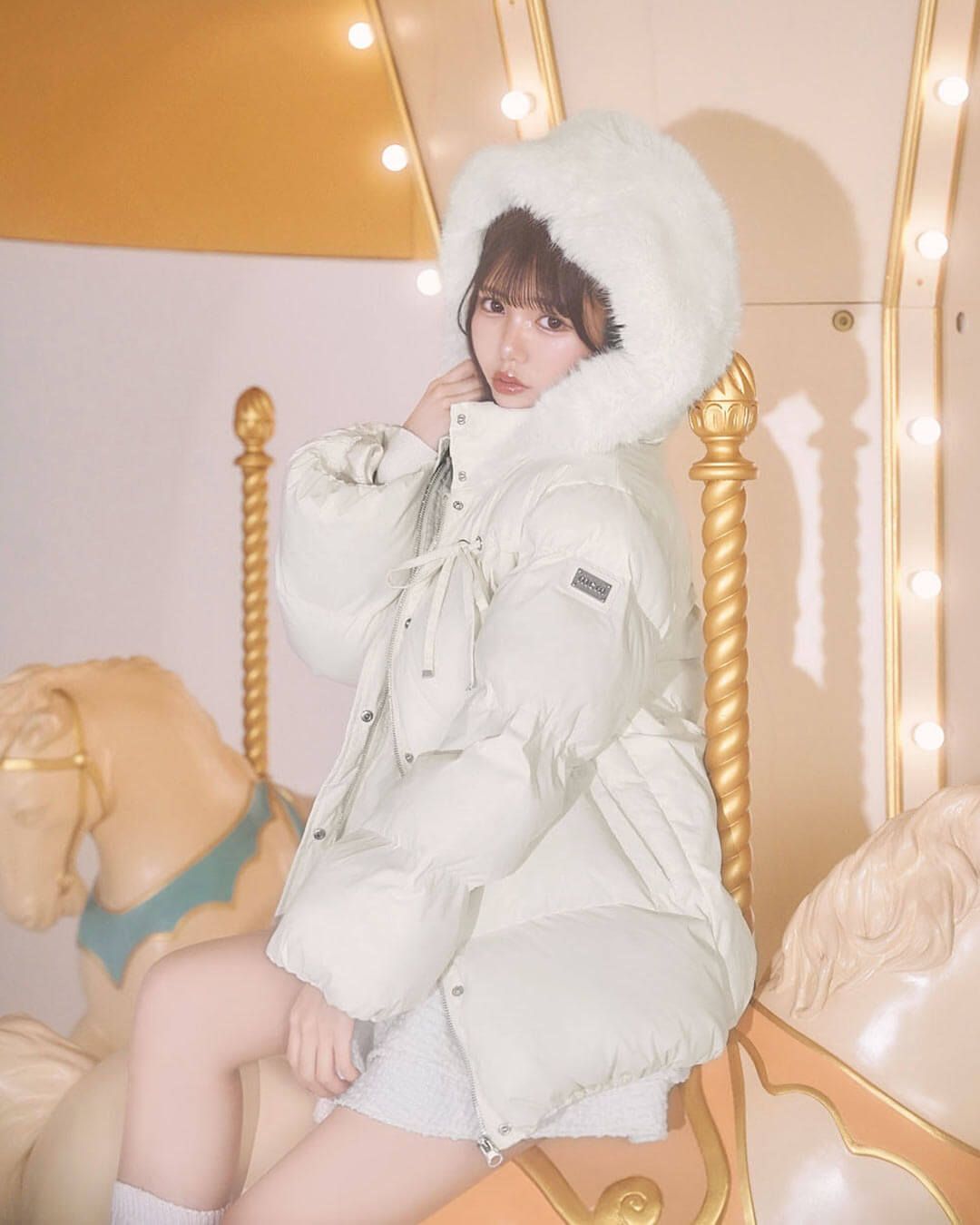 ファーフードリボンダウンコート ピンク | ファッション通販＆メディア