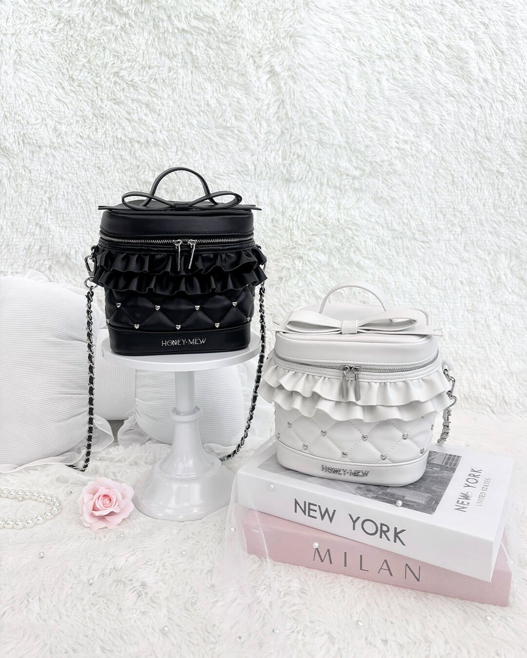 ビッグリボンバニティショルダー ブラック×ブラック | ファッション