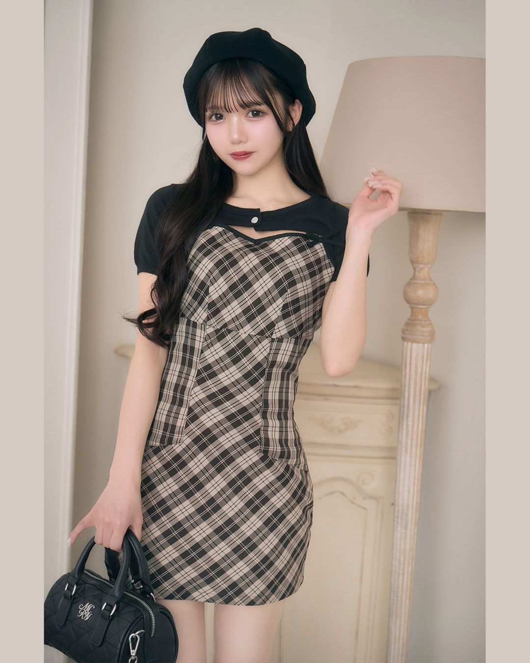 michell Macaron キャミワンピース ブラウス リボンキャミワンピアンサンブル ブラウン×ベージュ