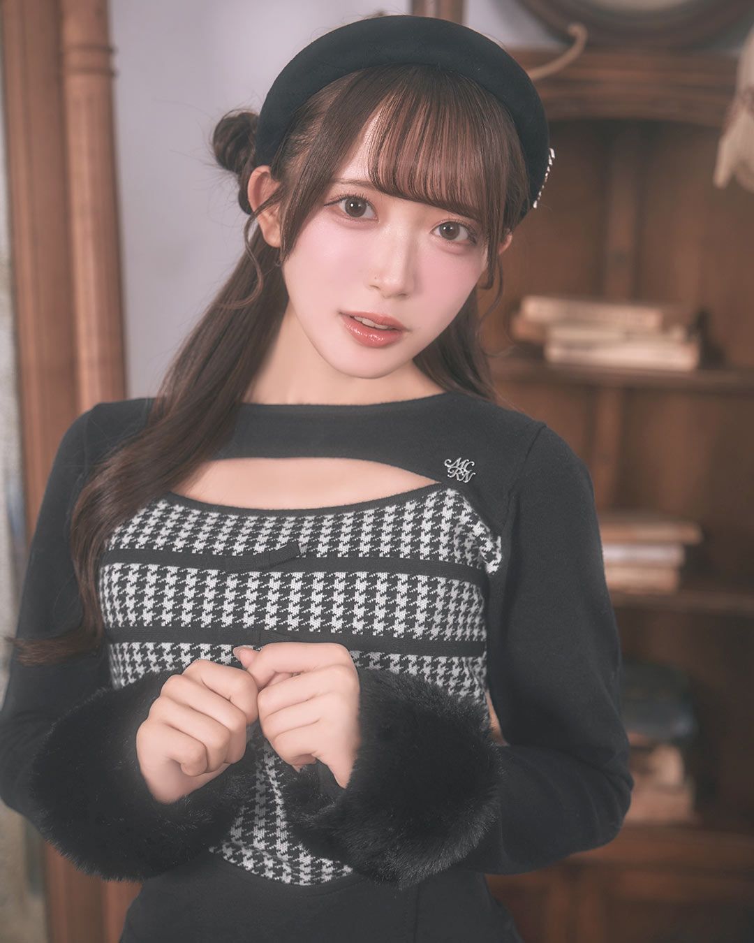 ミシェルマカロン　ちびリボン千鳥ニットトップス ちびリボン千鳥ニットトップス ブラック | ファッション通販＆メディア