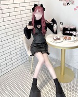 フリルギャザーレザー風キャミワンピ ブラック | ファッション通販