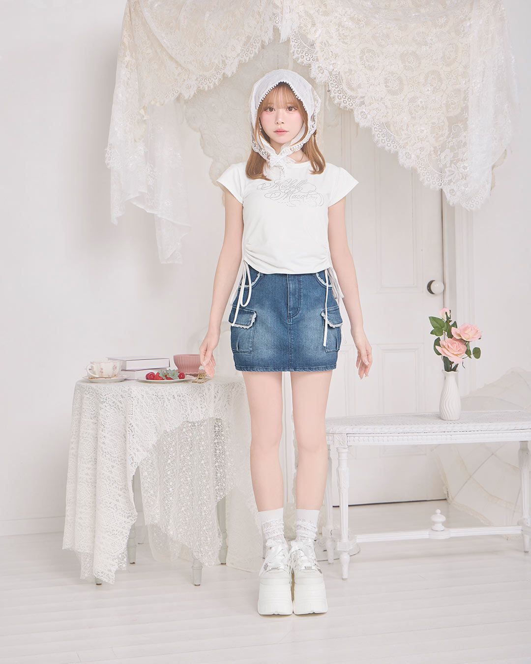 レースデニムミニスカート ブルー | ファッション通販＆メディア