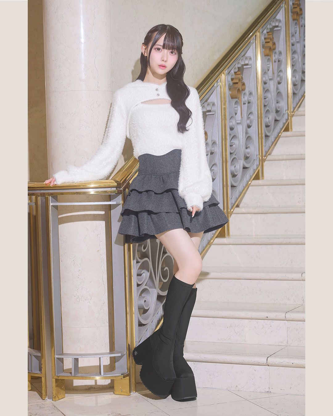 厚底ストレッチロングブーツ ブラック | ファッション通販