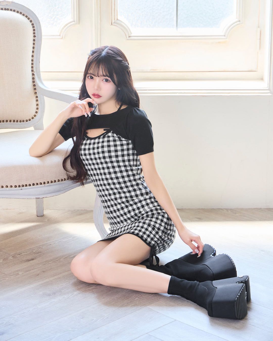 チェックミニワンピース(michellMacaron) michellMacaron - 【美品】ミシェルマカロン チェック柄ミニ