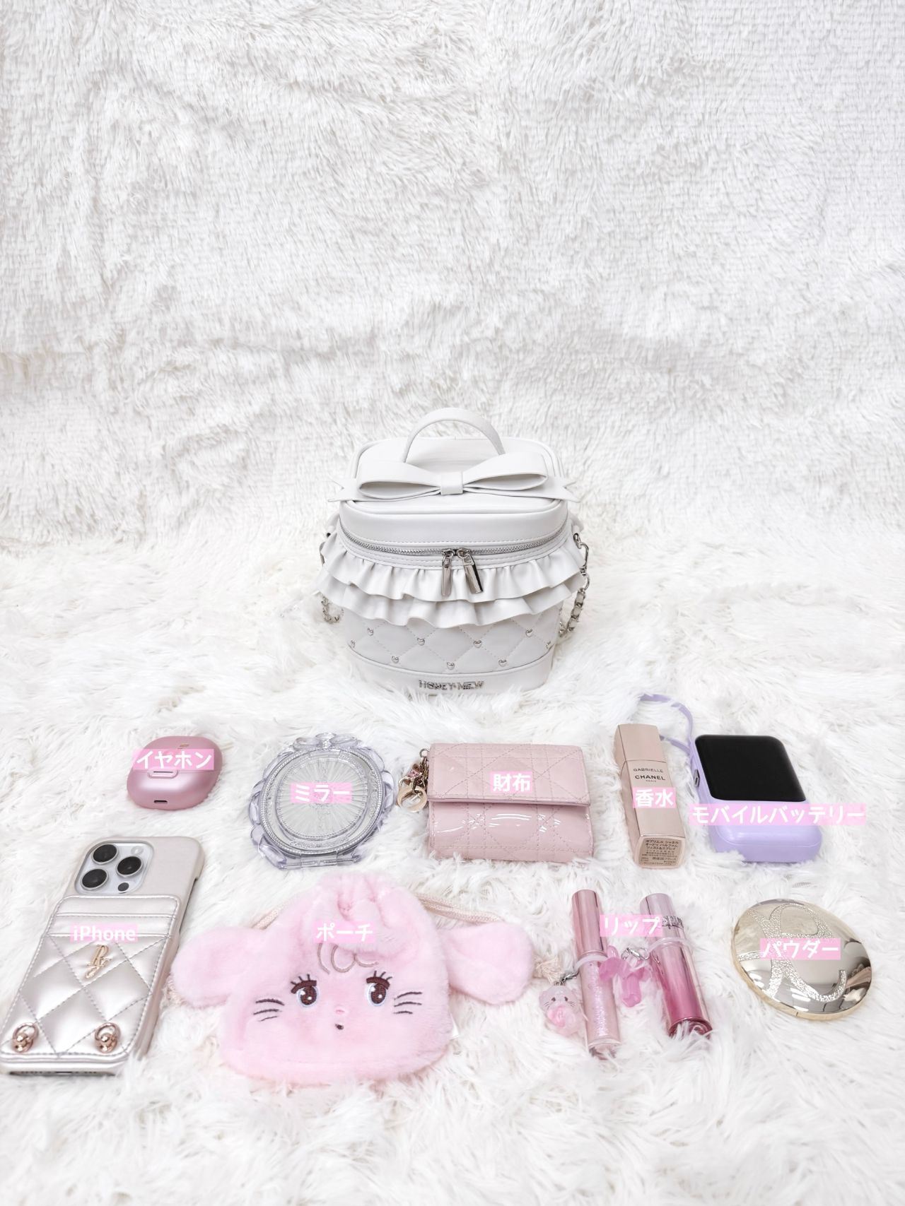 ミシェルマカロン　ハニーミュウ　ビッグリボンバニティショルダー　ブラック ビッグリボンバニティショルダー ピンク×ブラック | ファッション通販