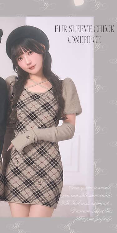 SJJ0299Cファースリーブチェックワンピース