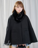 ファーティペット付きポンチョ ブラック | ファッション通販