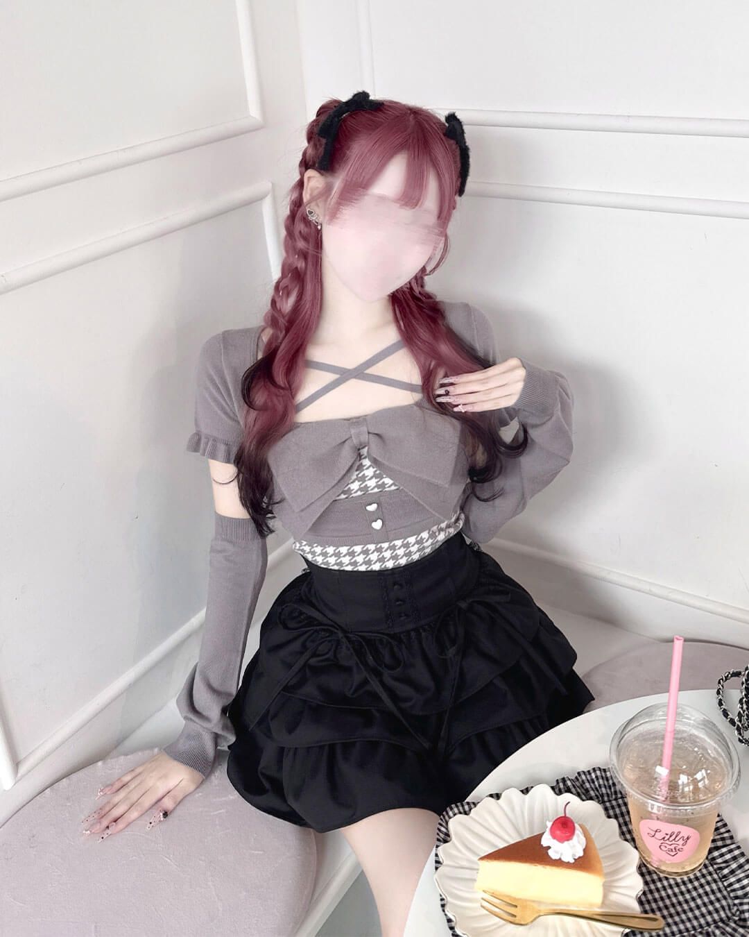 ビッグリボンアンサンブルトップス グレー | ファッション通販