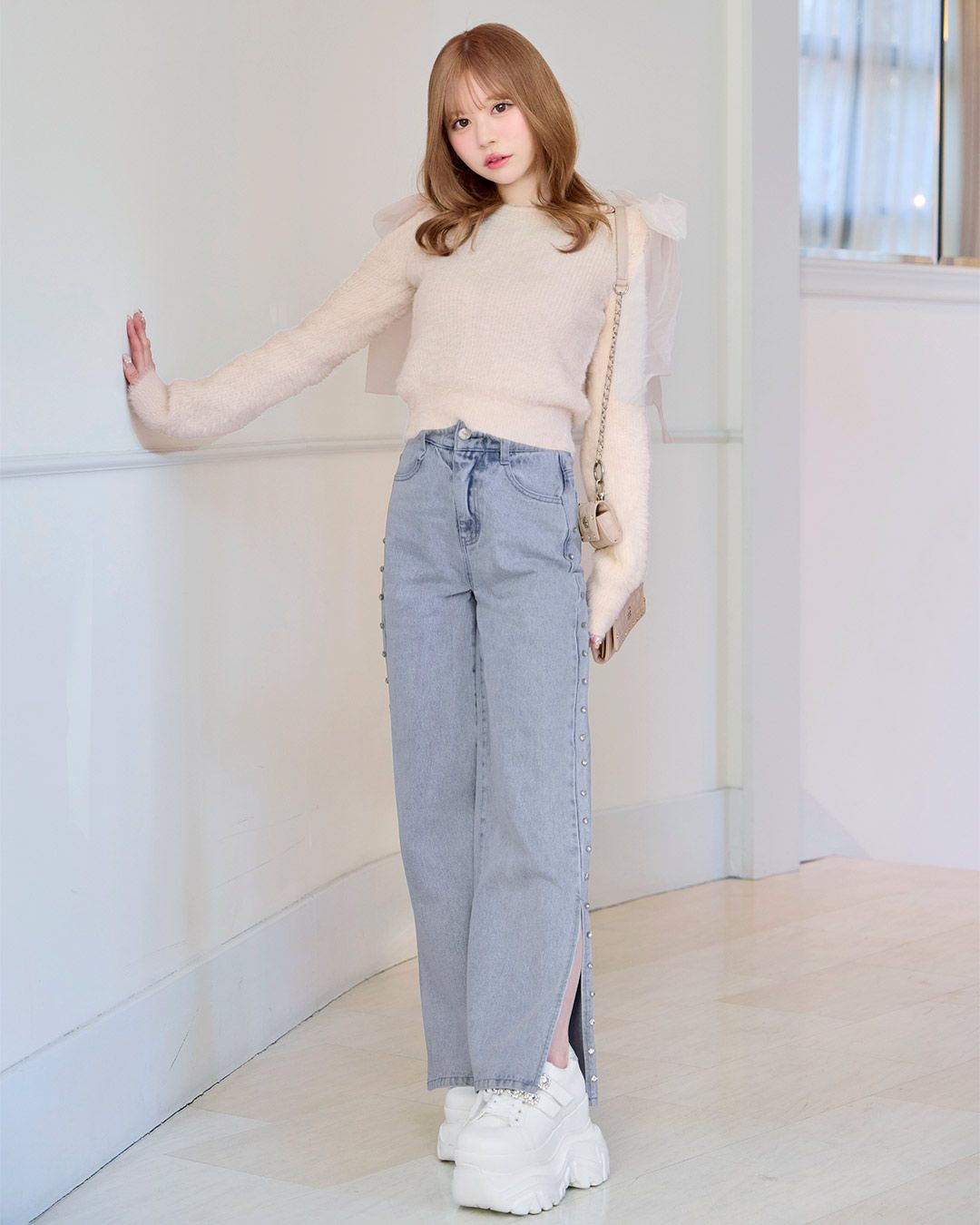 ミシェルマカロンリボンスリーブニットトップス リボンスリーブニットトップス ピンク | ファッション通販