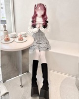チェックアンサンブルフーディワンピース ブラック | ファッション通販