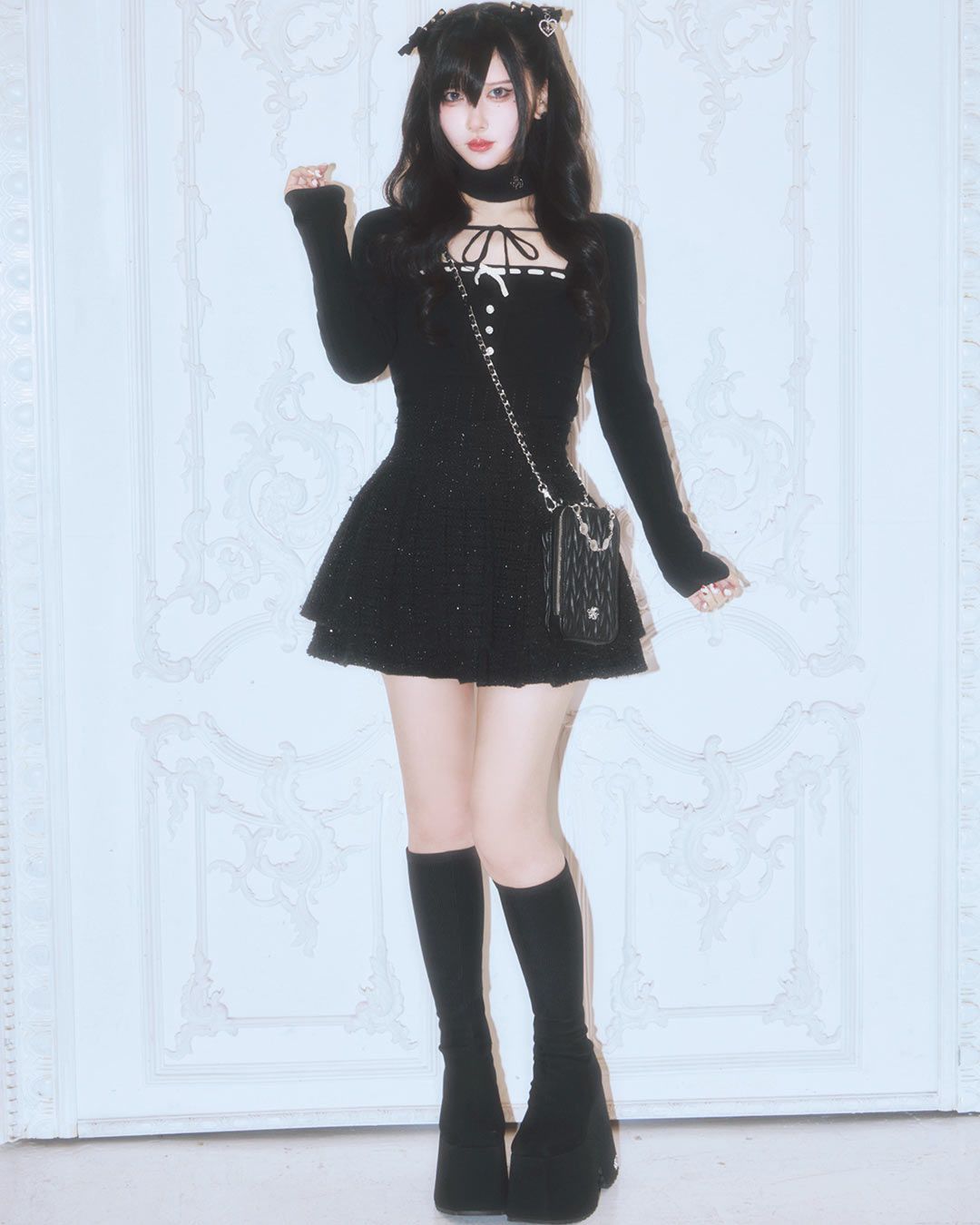 ファンシーツイード美脚スカート ブラック | ファッション通販