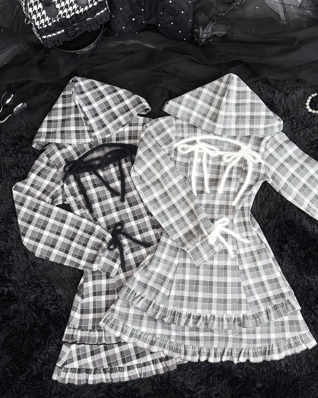 フリルチェックパーカーワンピ グレー | ファッション通販＆メディア