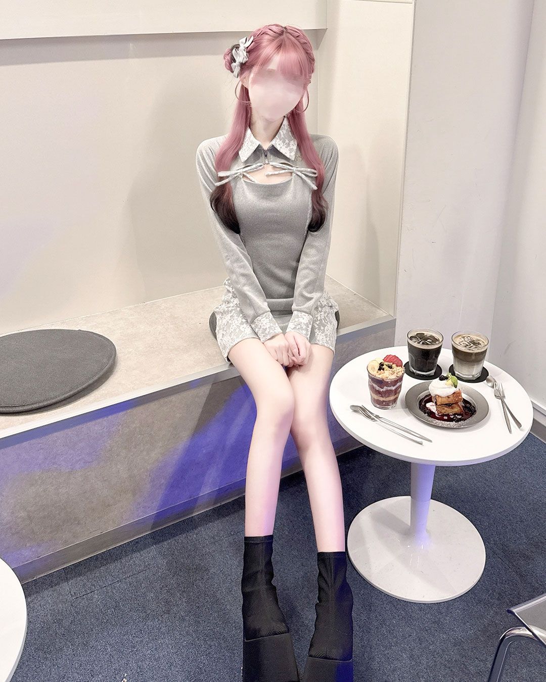 レーススウェットタイトワンピース グレー | ファッション通販