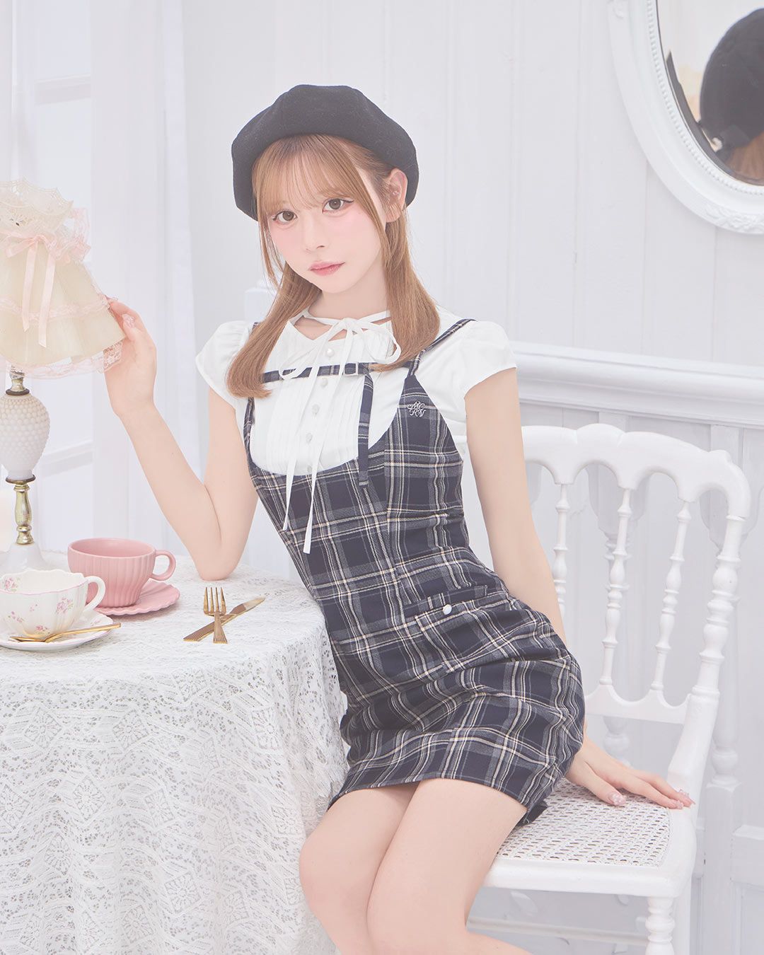 新品タグ付き ミシェルマカロン チェックベルトジャンスカセット ネイビー フリー チェックベルトジャンスカセット ネイビー | ファッション通販