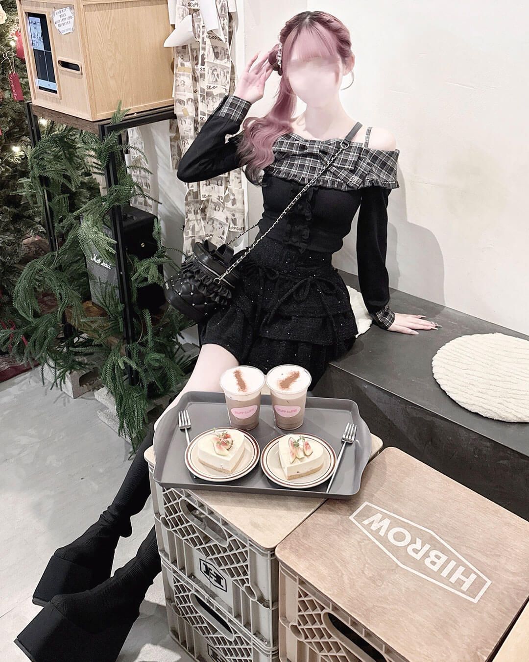 チェックビッグリボンオフショルトップス ブラック | ファッション通販