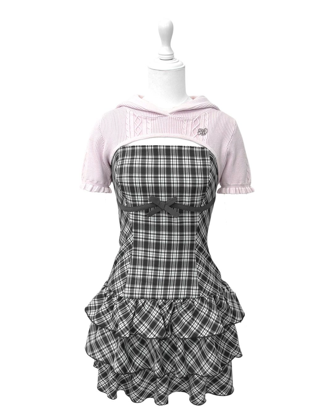 チェックアンサンブルフリルワンピース シェルピンク | ファッション