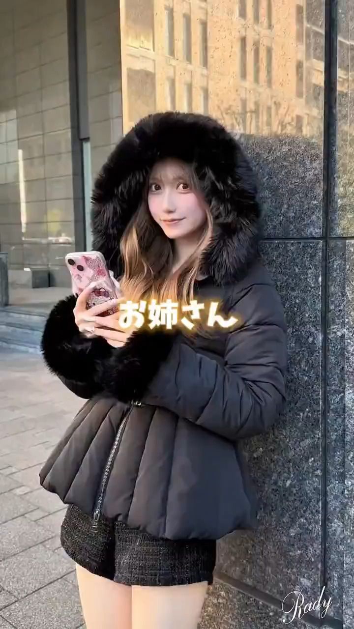 ファーフーディファイバーダウンショートコート ブラック