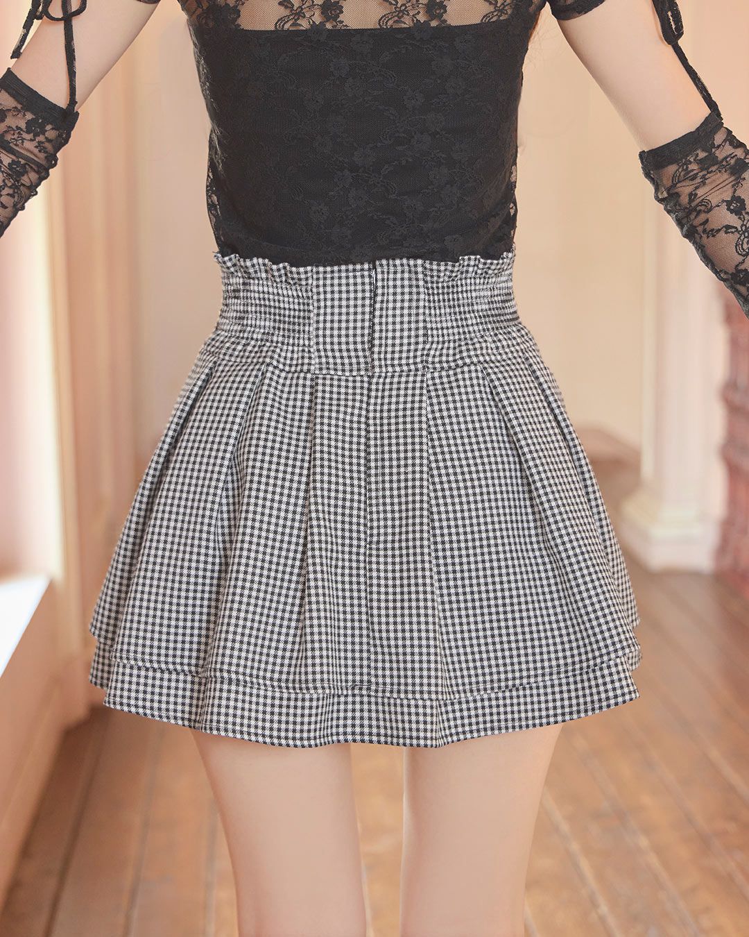 美脚ギンガムチェックスカート（インナーパンツ付き） ブラック