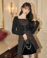 ランダムチェックアンサンブルワンピ ブラウン | ファッション通販