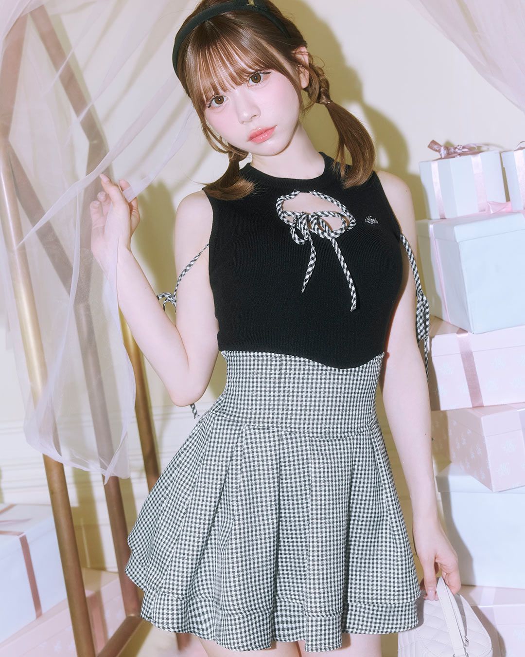 美脚ギンガムチェックスカート（インナーパンツ付き） ブラック