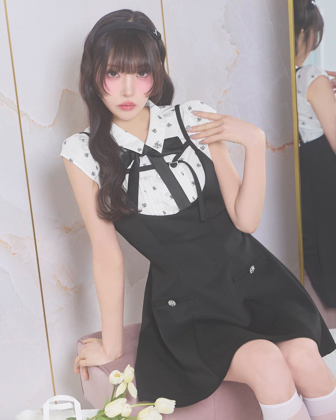 Michell Macaron モノグラムシャツフレアジャンスカ モノグラムシャツフレアジャンスカ ブラック | ファッション通販