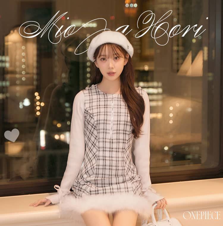 SJJ0363Cツイードチェックドッキングワンピース