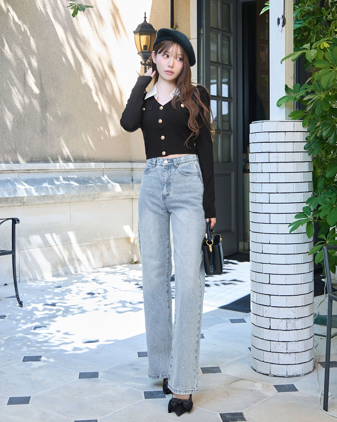 Rady ストーン付きワイドデニムパンツセット Rady ストーン付きワイドデニムパンツセット ストーン付きワイド