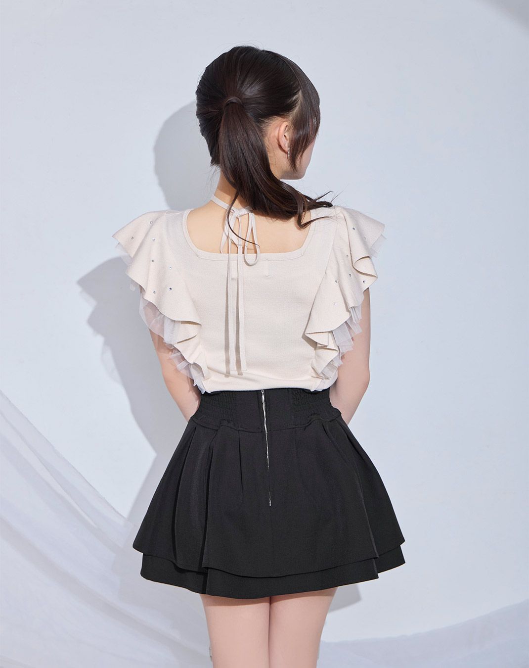 ビジューフリルニットトップス アイボリー | ファッション通販