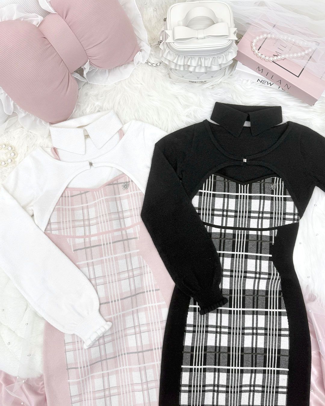 ミシェルマカロン ハニーミュウ フリルチェックパーカーワンピ xs