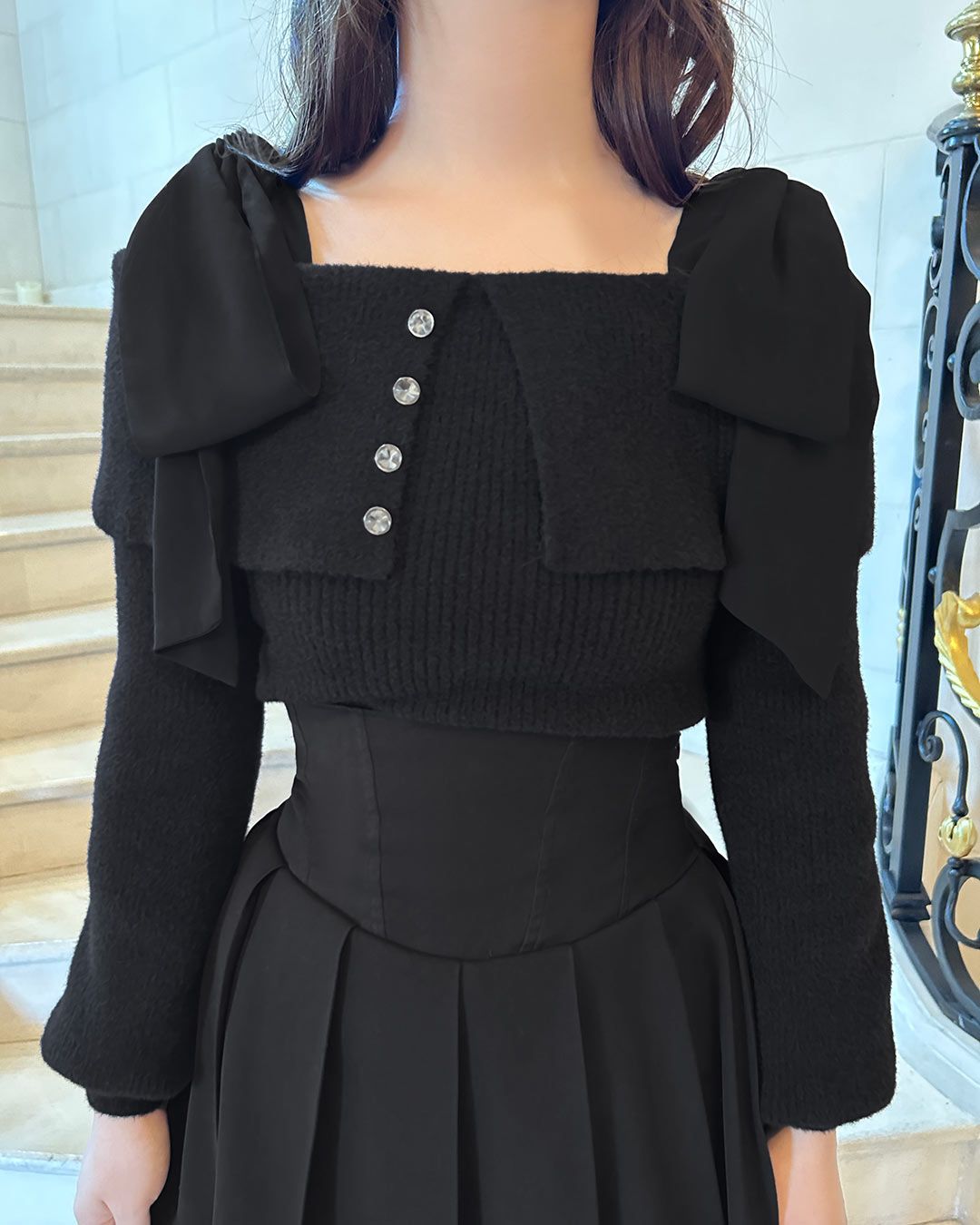 ショルダービッグリボントップス ブラック | ファッション通販