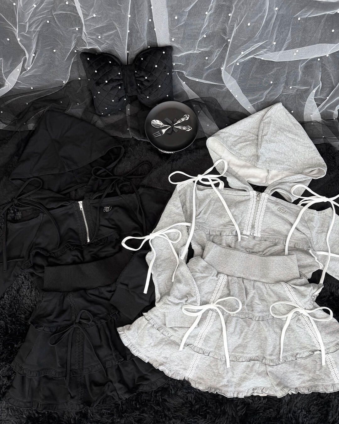 リボンスリットスウェットセットアップ グレー | ファッション通販