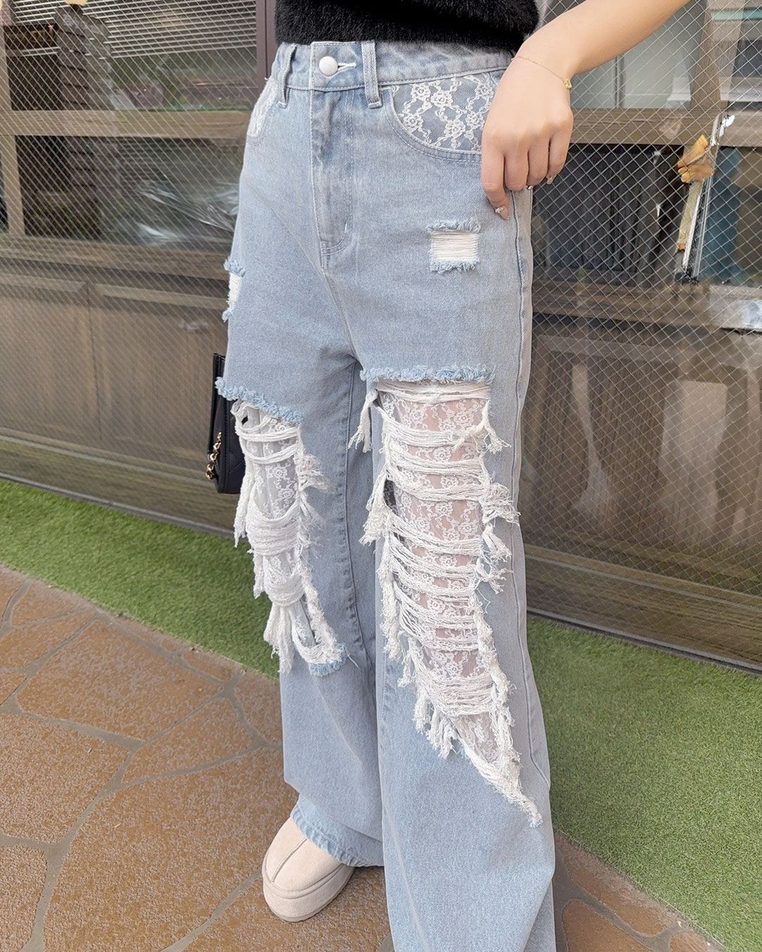 igi レースクラッシュデニム レースクラッシュデニム ライトブルー