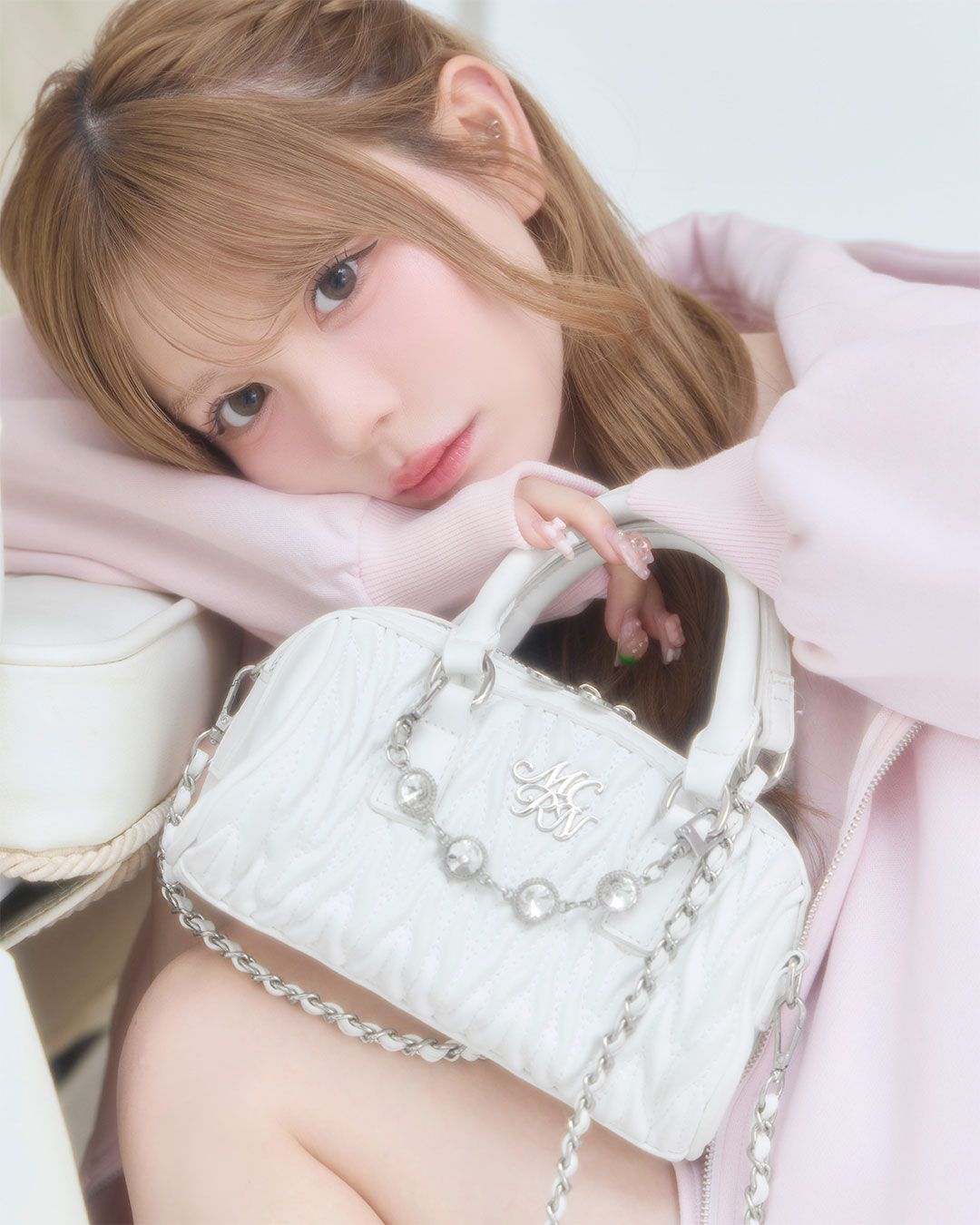 ビジューキルティングミニボストン ピンク | ファッション通販