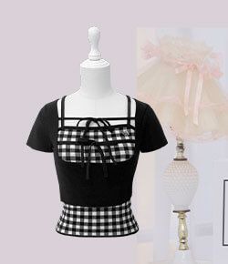 SJJ0426Cギンガムキャミアンサンブルトップス