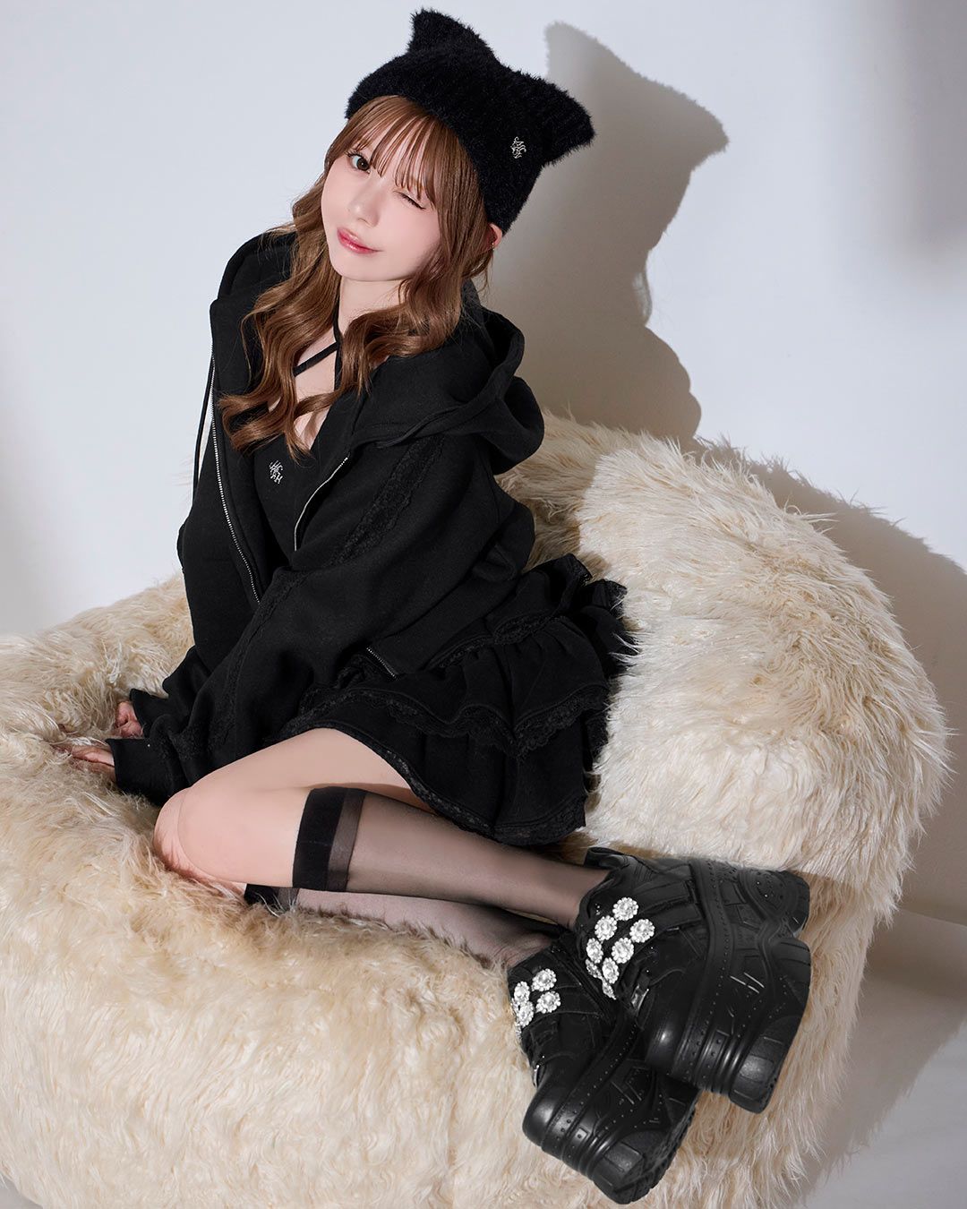 YOSUKEダブルベルト厚底スニーカー ブラック | ファッション通販