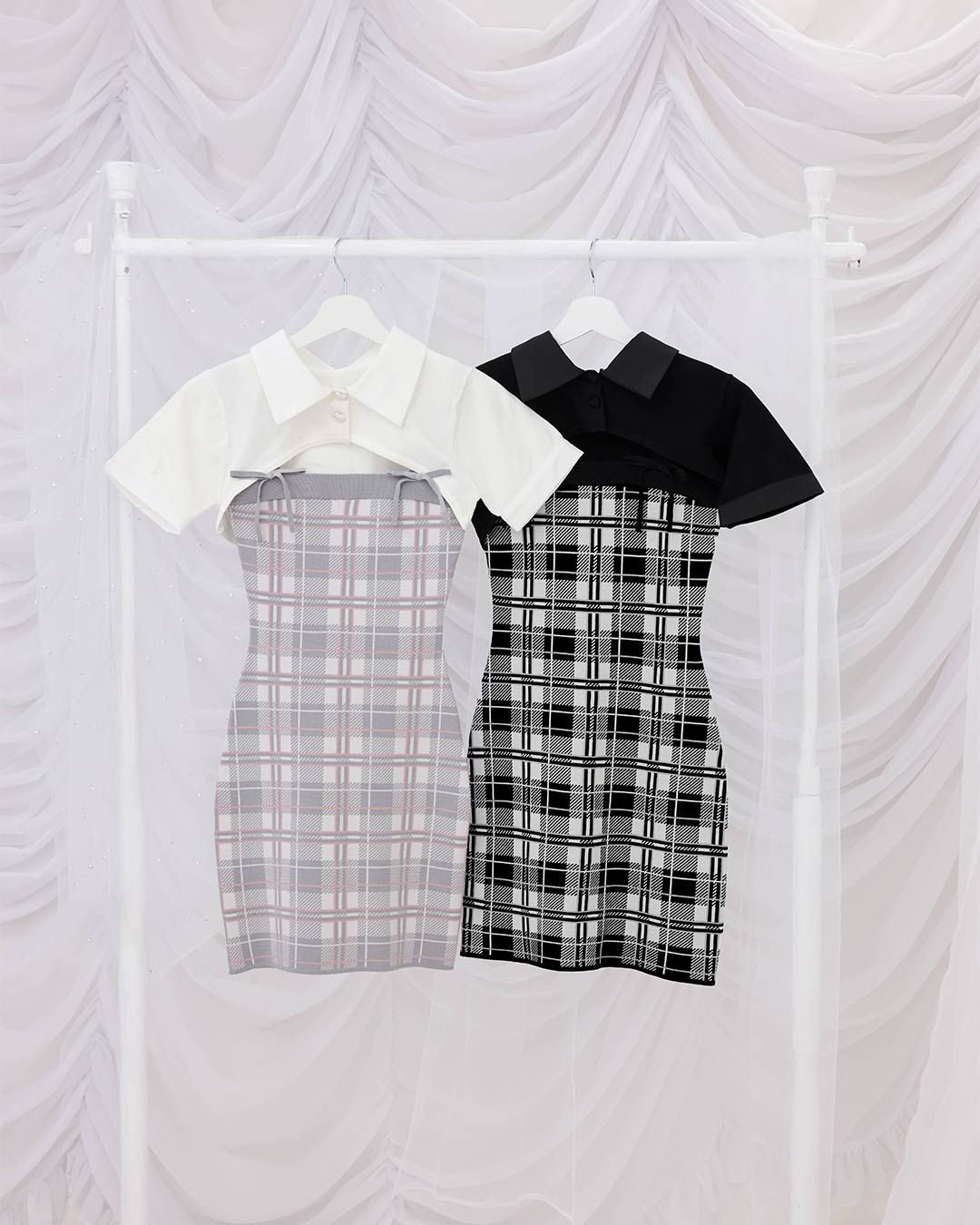 honey mew check❤︎アンサンブルワンピースBLACK checkアンサンブルワンピース ブラック | ファッション通販