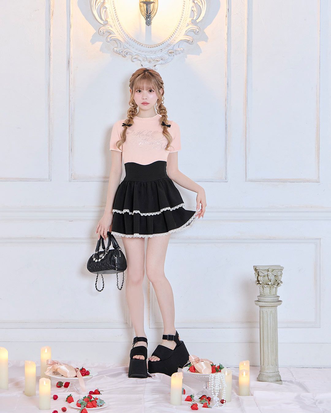 ちびフリルバイカラー美脚スカート ブラック | ファッション通販