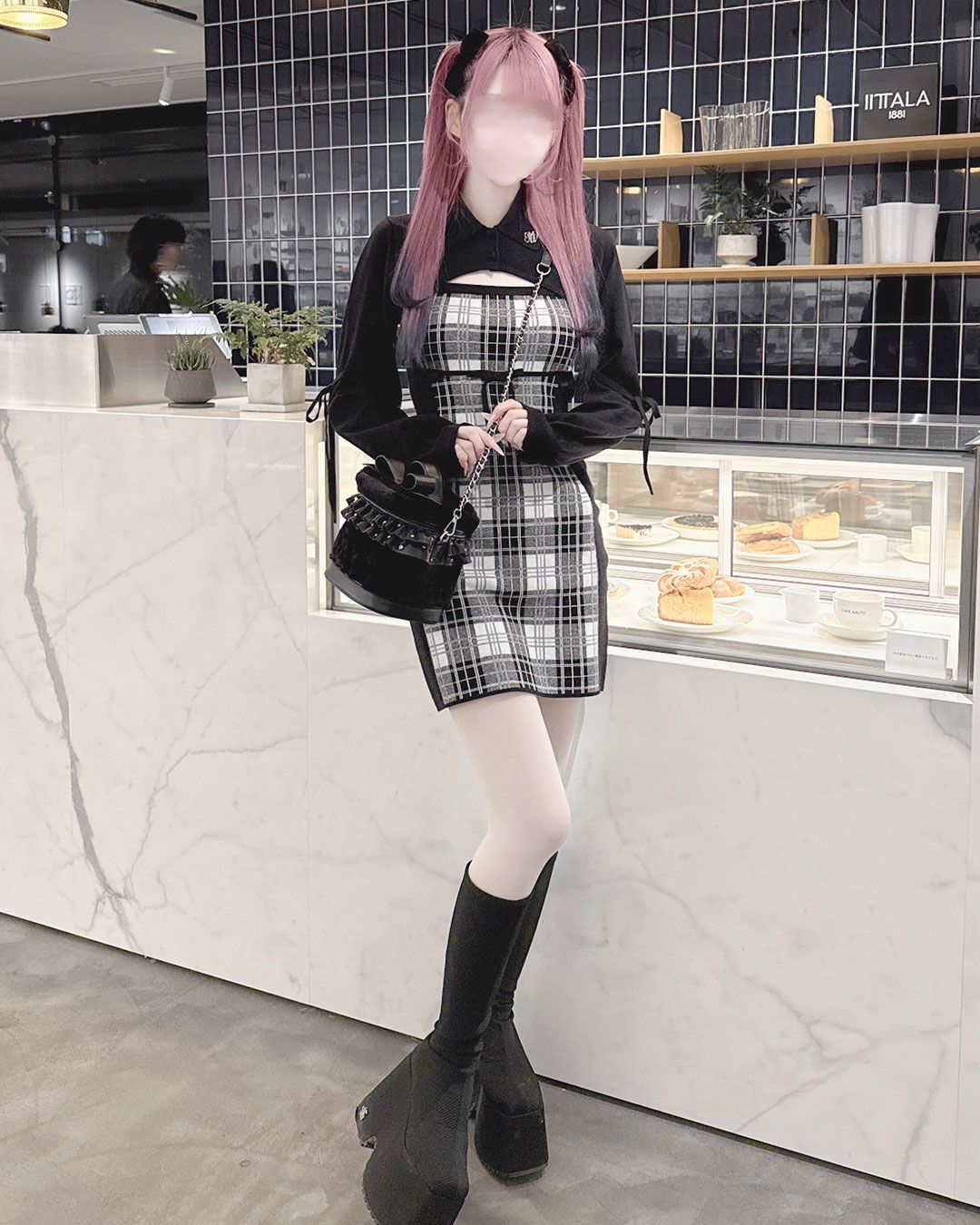 襟付きボレロチェックアンサンブルワンピース ブラック | ファッション