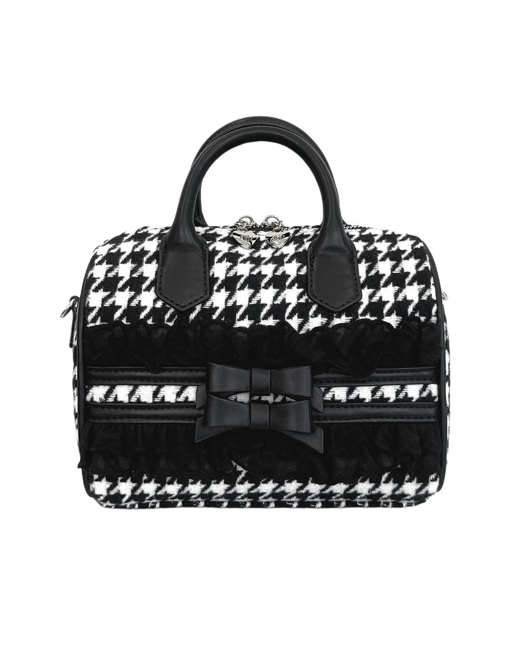 ハニーミュウ　千鳥リボンボストンバッグ　SJS0098M　ブラック ハニーミュウ 千鳥リボンボストンバッグ SJS0098M