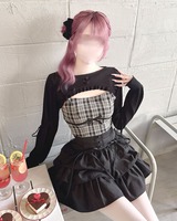 デコルテカットチェックアンサンブルトップス ブラック | ファッション