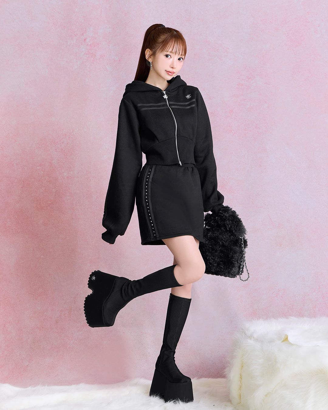 ミシェルマカロン　ファーフードライダース　 XS ブラック michellMacaron - 新品未使用 ミシェルマカロン ファーフード