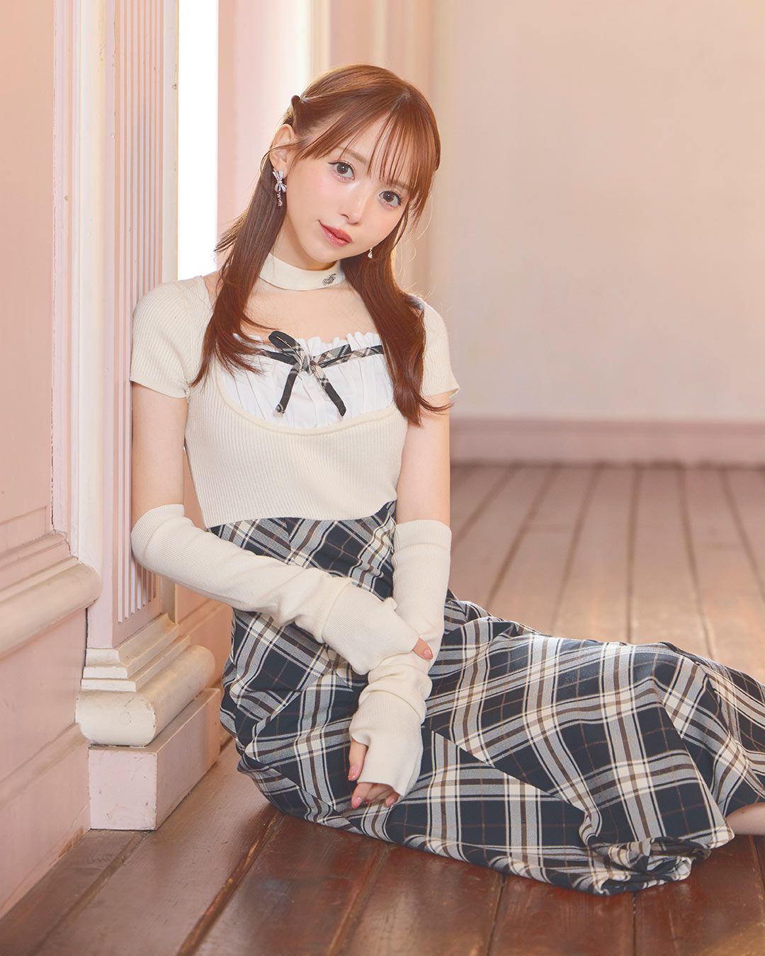 チェックドッキングマーメイドロングワンピ アイボリー | ファッション