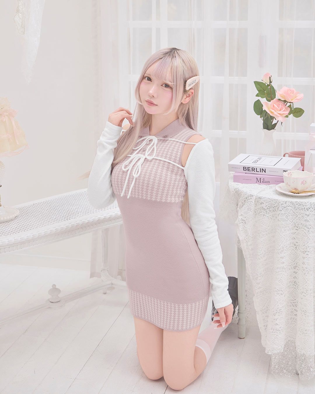 ミシェルマカロン ボレロset千鳥ワンピース ボレロset千鳥ワンピース ピンク | ファッション通販＆メディアMyColor