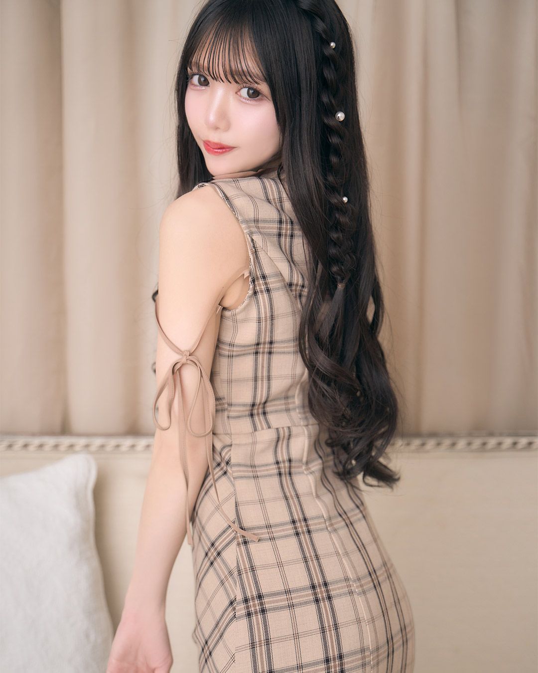 バイアスチェックマーメイドワンピース ベージュ | ファッション